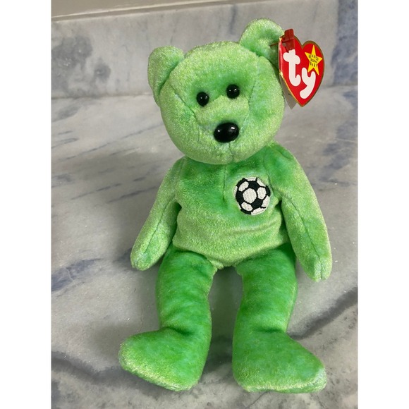 Other - Ty Beanie Baby Kicks Green Soccer Bear 1998 With Swing Tag Protector